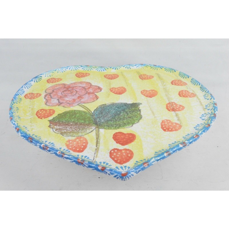 Vintage Italian Ceramic Heart-Shaped Cake Pedestal Stand 13"x12" Hand Painted gallery