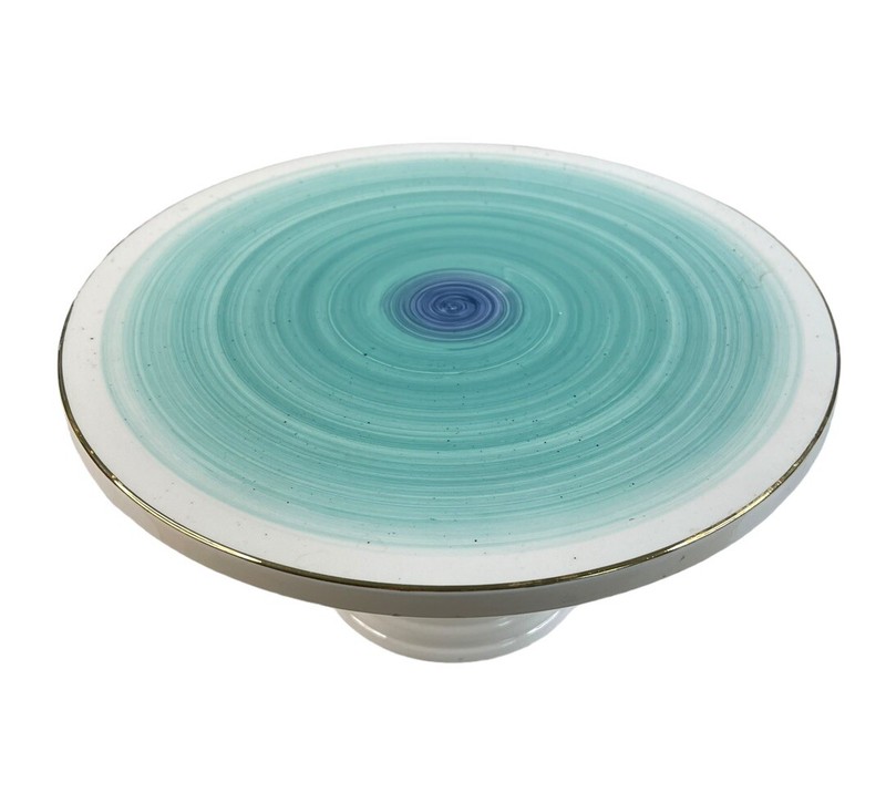 Cake Stand White With Tuquoise Top 11” Wide Dessert Display