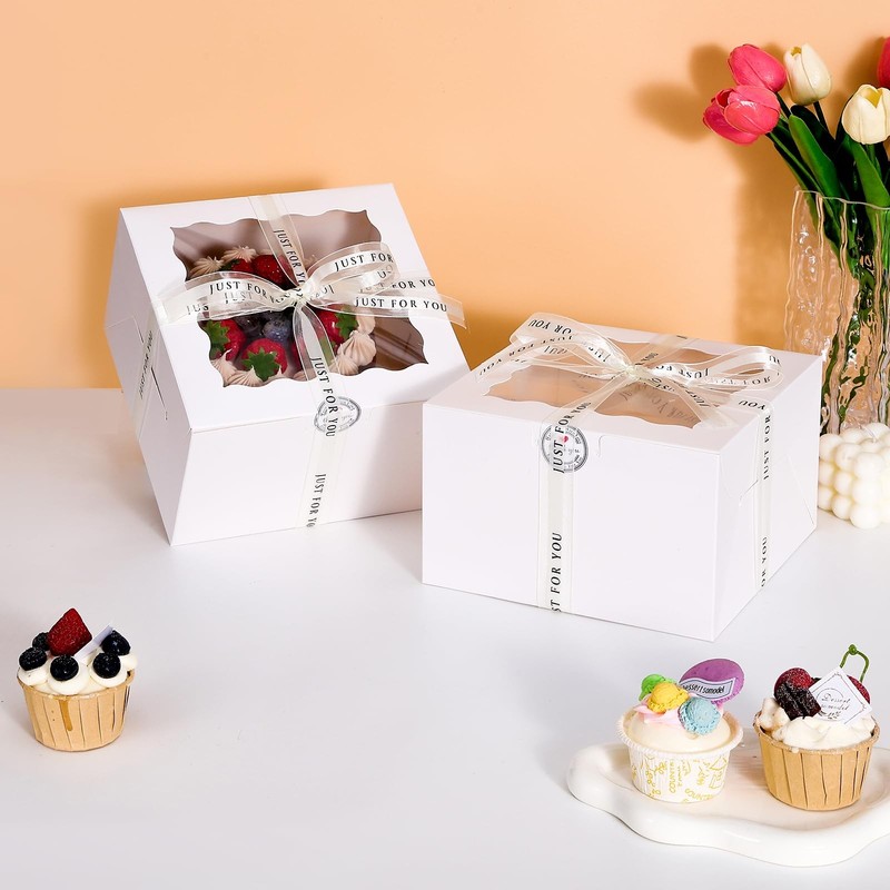 28 PCS White Small Cake Bakery Boxes Clear Window Lids Fits 7x7x5 Inch gallery