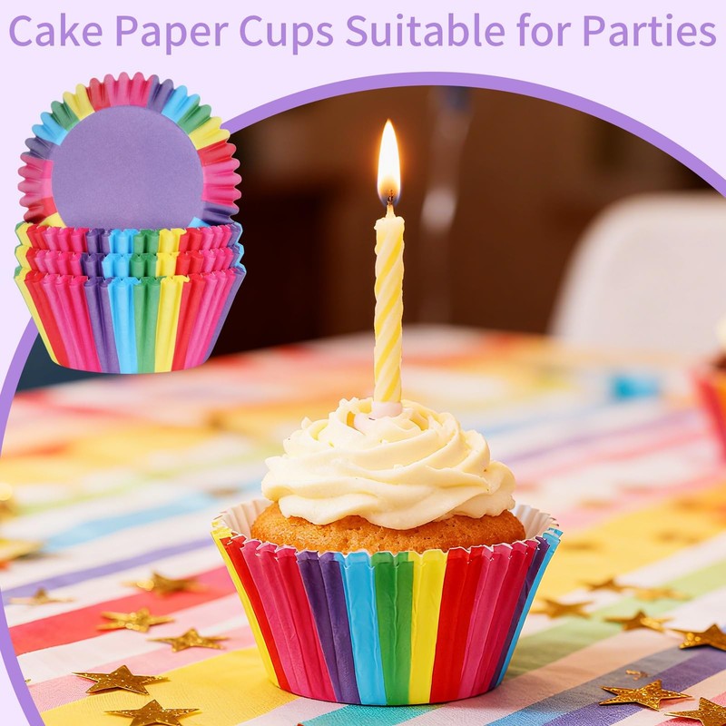 100 Pcs Rainbow Cupcake Liners,Greaseproof Paper Muffin Liners Disposable Col... gallery
