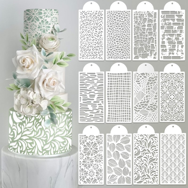 Cake Stencils Templates Set Floral Leaf Leopard Lace Decorating Mold 12 PCS