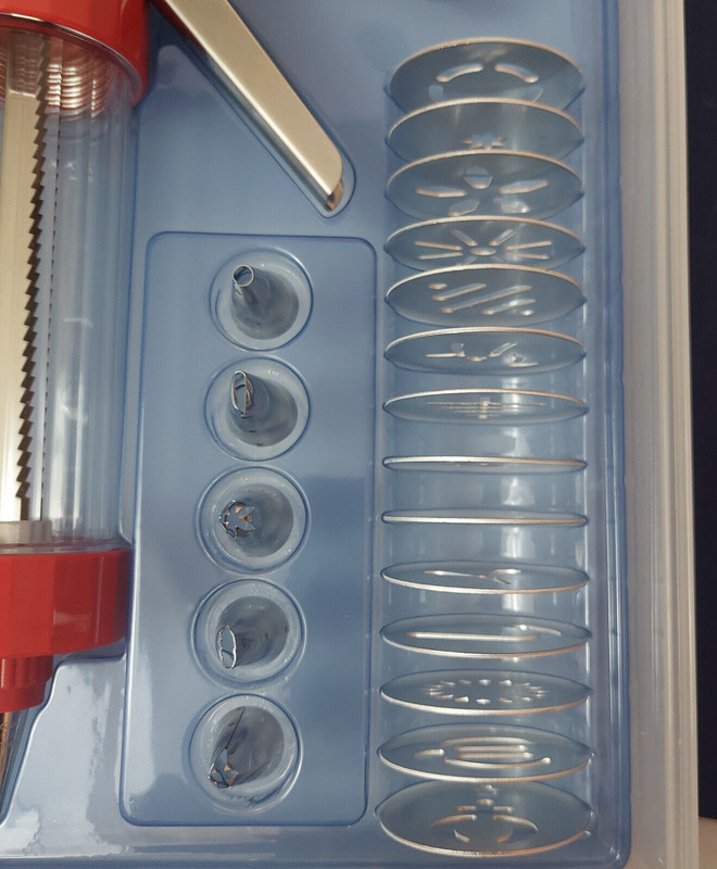 Kuhn Rikon Stainless Steel Cookie Press In Storage Box with 14 Molds 6 Tips New gallery