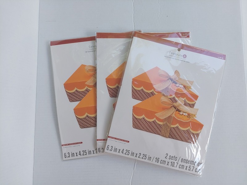 LOT 3 Thanksgiving Pie Slice Boxes Set Of 2 Bakeware (A37)