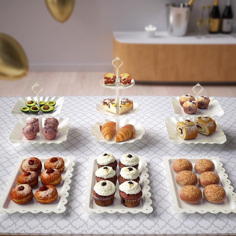 10 Pack Cake Stand Set with 3 x Two-Tier and 3 x Three-Tier Cupcake Stands, P... gallery
