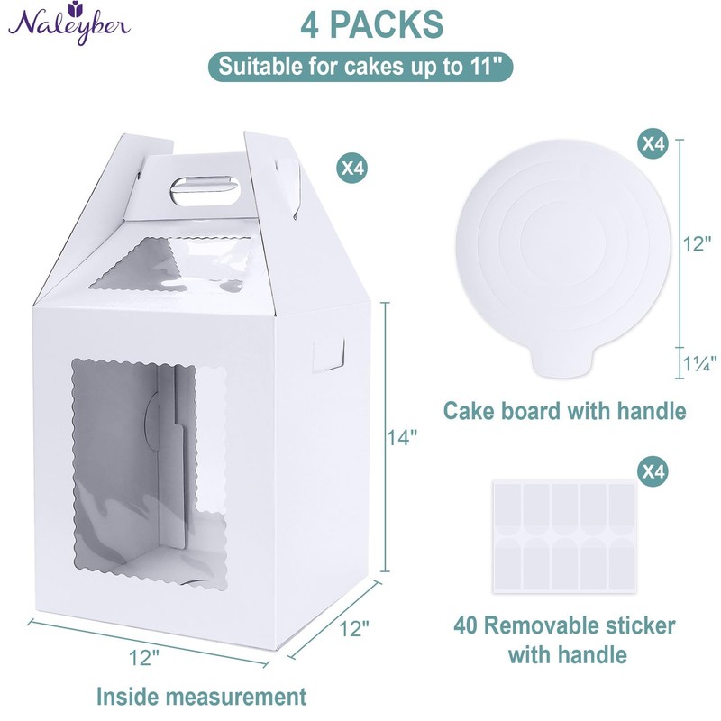 4 PCS Tall Cake Boxes Tier Cakes Boards 12x12x14 Inch Carrier Containers gallery