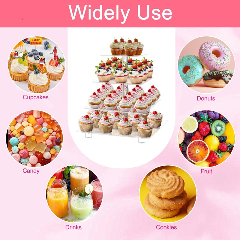 Acrylic Cupcake Stand, 4 Tier Square Cupcake Display Stand with Base, Clear C... gallery