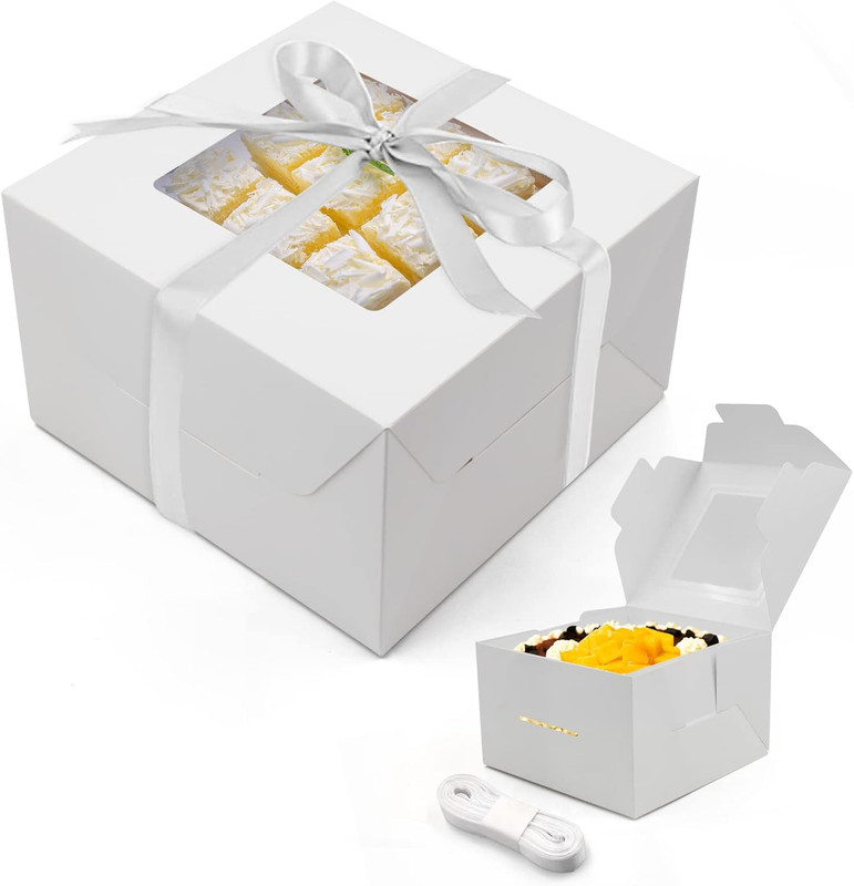 10pcs 8x8x5 Inches Cake Boxes, White Bread Boxes with Windows for Pastries, Cupc gallery