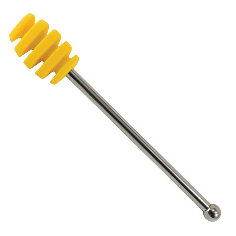 Silicone Honey Dipper with Stainless Steel Handle, Yellow