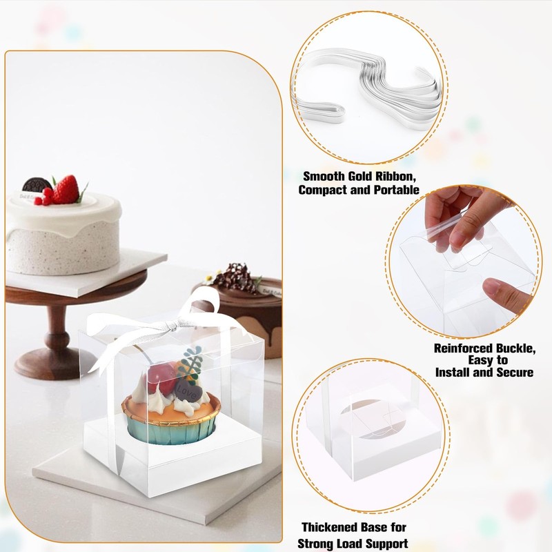 Enjamyo 50 Pcs Clear Plastic Cupcake Boxes, 3.5 Inch Single Cupcake Container... gallery