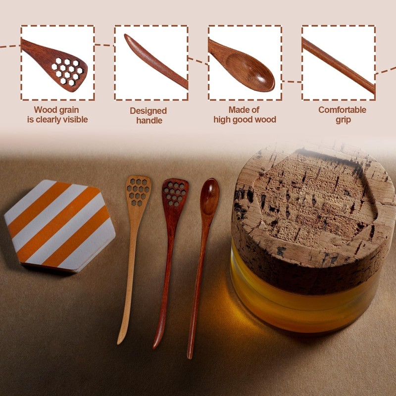 3 PCS Wooden Honey Dipper Sticks Mixing Stirrer Spoons Tea Coffee Kitchen gallery