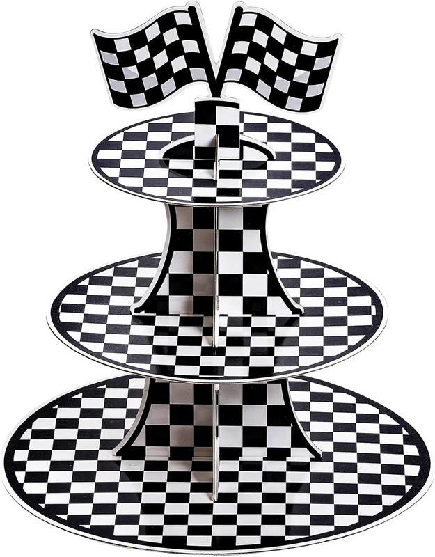 3-Tier round Cardboard Cupcake Stand, Racing Car Theme Cardboard Cupcake Holder,