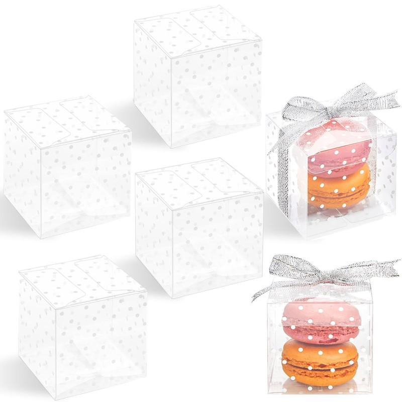 50 Pcs Clear Macaron Boxes 2x2x2 Inch Party Favor Boxes Mini Cube Treat Boxes