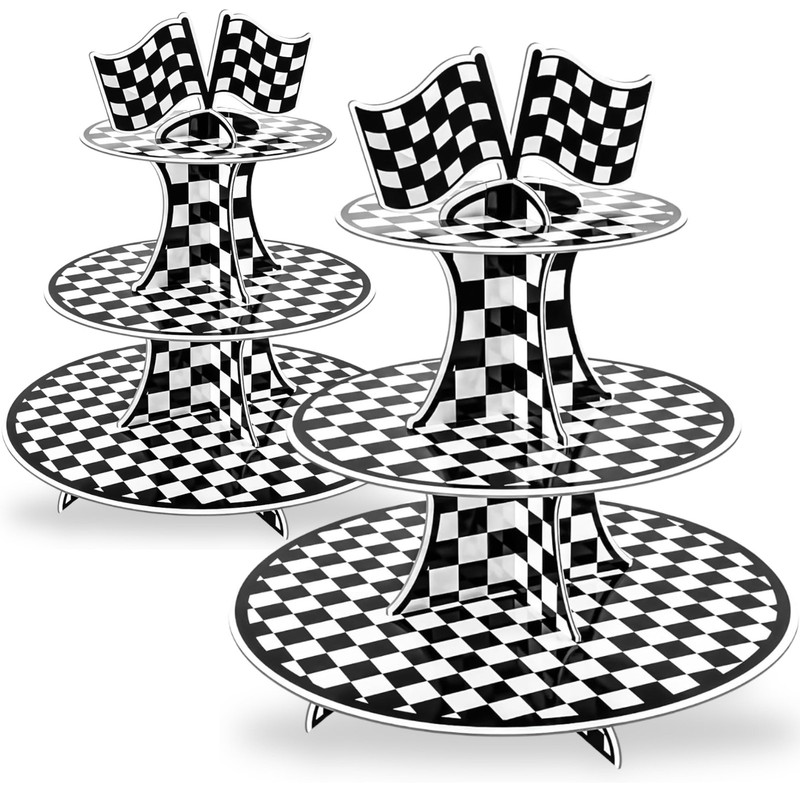 2 Pack Race Car Cupcake Stand for Kids Birthday Party, Three-Tier Cars Birthd…