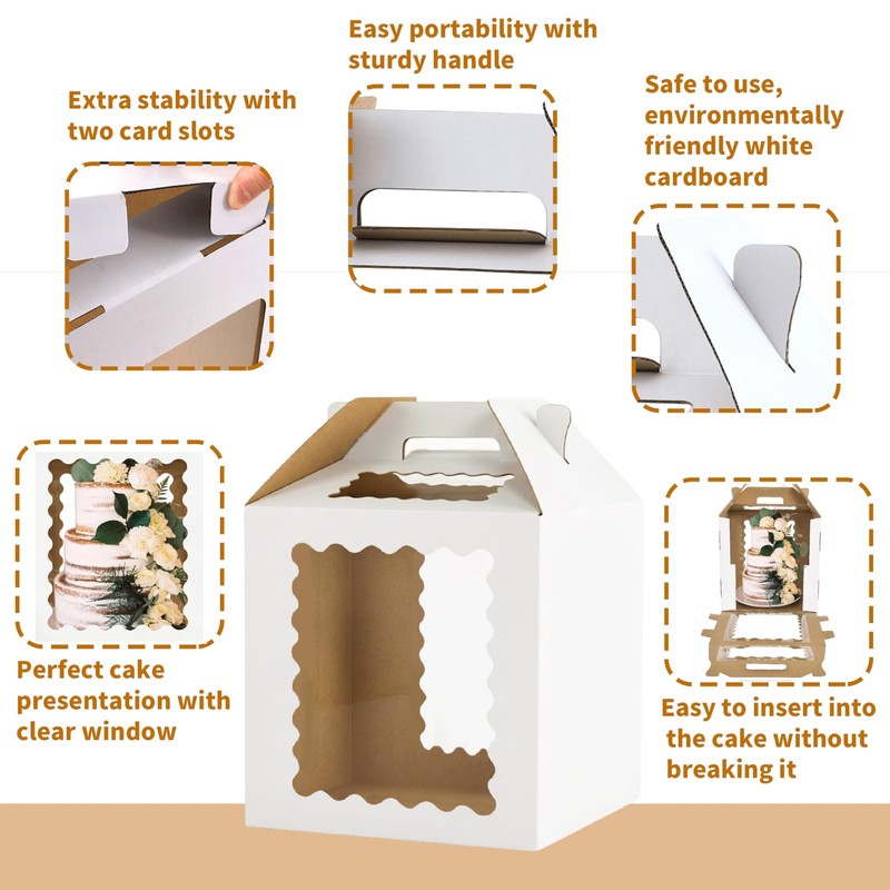 3 Pack 12x12x12 Inch Tall Cake Boxes with windows,10in 12in Large Tiered Cake... gallery