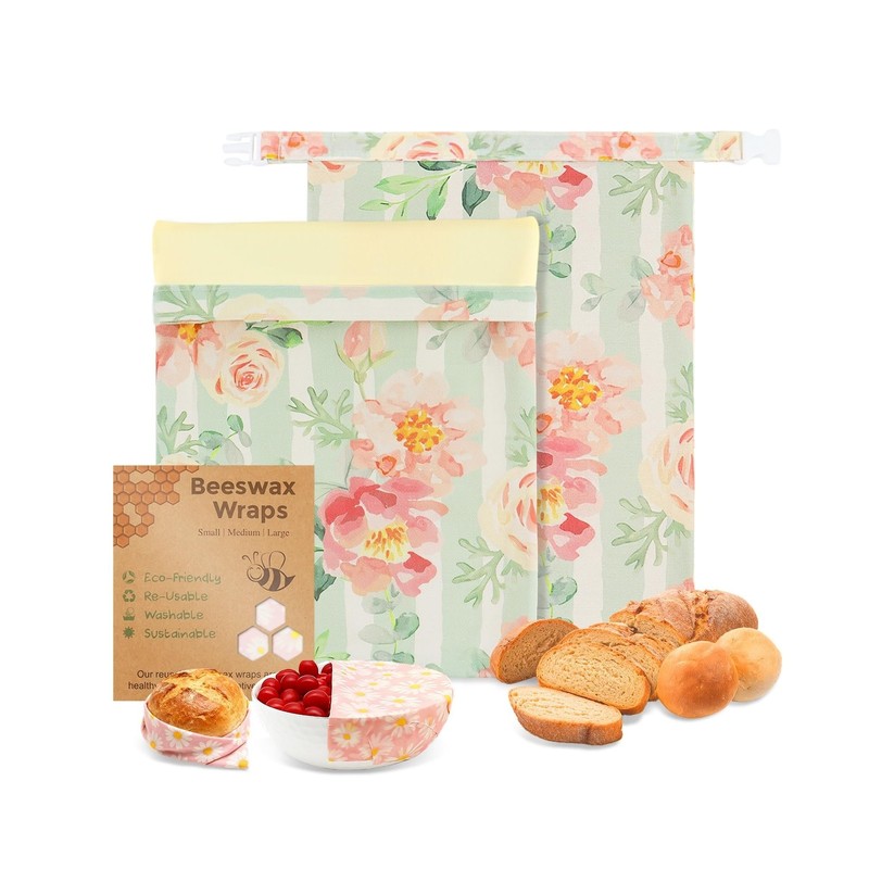 2 Pack Beeswax Bread Bags for Homemade Bread, Includes 2 Wraps,… FAST USA SHIP