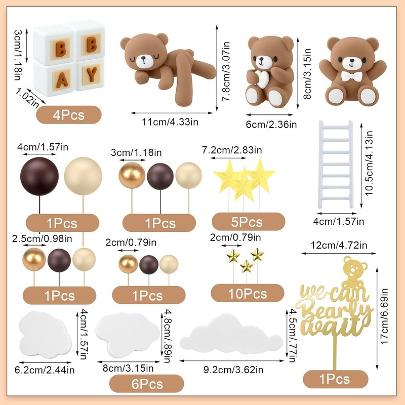 Bear Cake Toppers Mini Bear Cake Decorations Cake Toppers Gold White Pearl Ball gallery