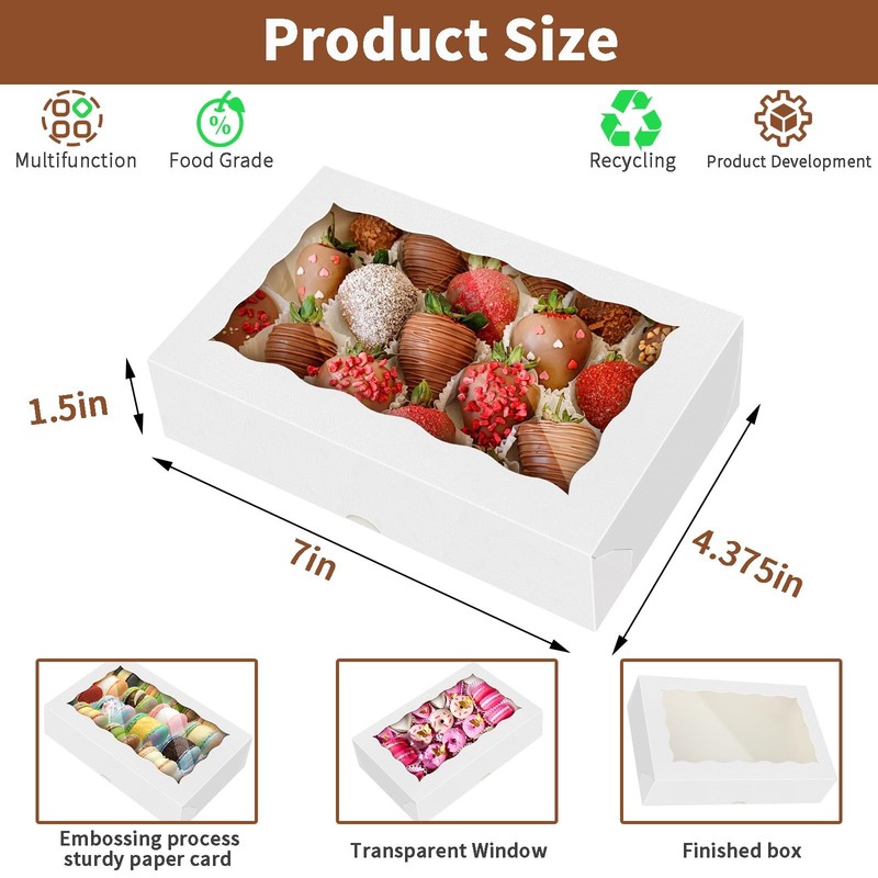 50Pcs 7" x 4 3/8" x 1 1/2" inches,Bakery Boxes with Window, Cookie Boxes, Cho... gallery