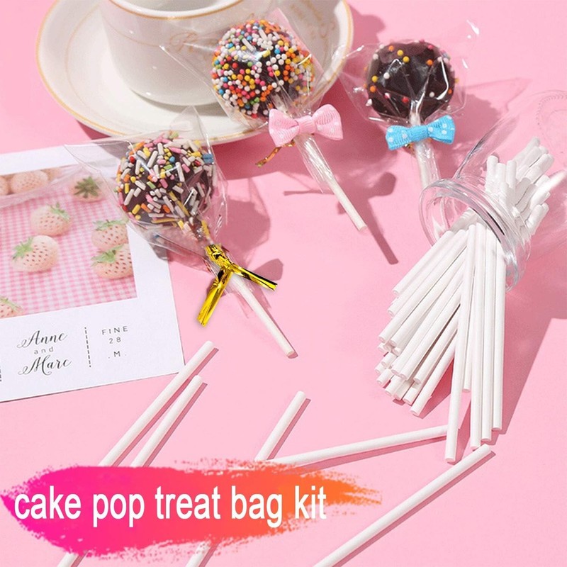1200PCS Cake Pop Treat Bag Set: 400 Bags, Sticks & Gold Twist Ties Included gallery
