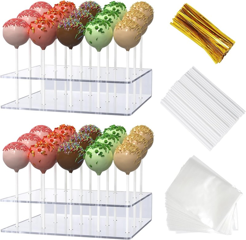 2 Pack Cake Pop Stand with Sticks Kit, Acrylic Lollipop Hold Stand, Clear Cake P
