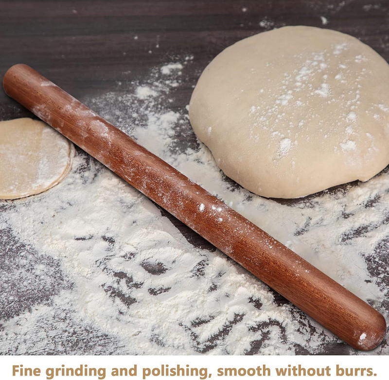 French Rolling Pin, 17.7 Inches Wood Rolling Pin for Baking Extra Long Thickened gallery