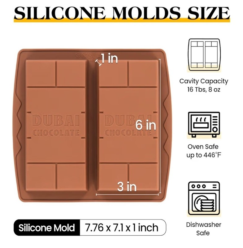 Dubai Chocolate Silicone Mold BPA-Free Oven-Safe Easy Release Bar Mold gallery
