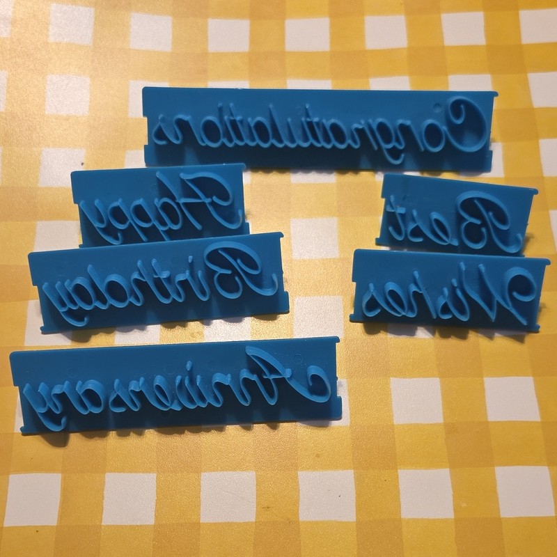 1988 Wilton Plastic Script Message Cake Embossing Decorating Fondant Stamps 6pcs
