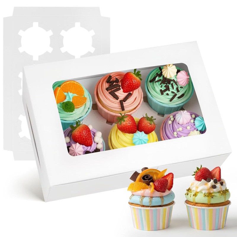 6PCS White Cupcake Boxes, 6 Count Cupcake Containers with Window Holding 36 P…