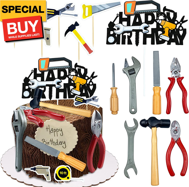 18PCS Tools Cake Topper Tools Cake Decorations Toolbox Wrench Hammer Mechanic…