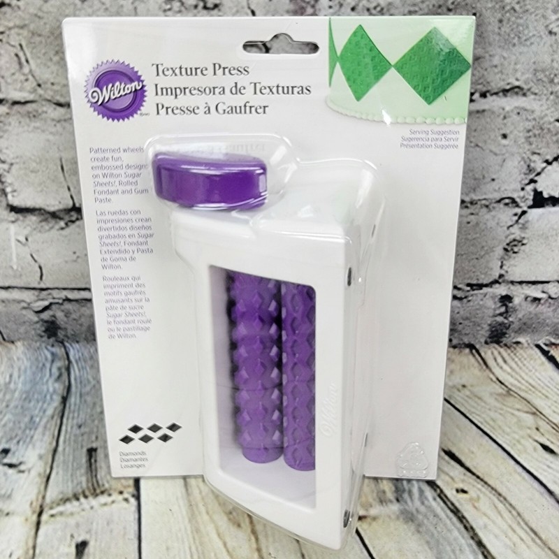 2 Wilton Cake Decorating Texture Press Diamonds & Lines Embossed Design Tool NEW gallery
