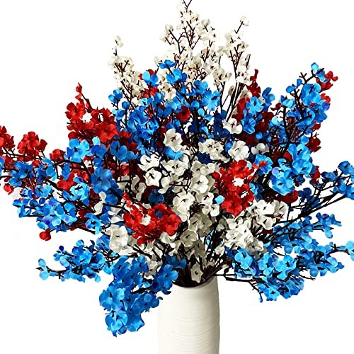 6PCS Patriotic Picks Babys Breath Artificial Flowers July 4th for Independence