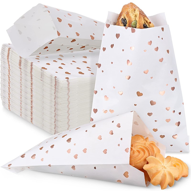 200 PCS 5×7 Inch Rose Gold Heart Printed Candy Buffet Bags Small Cookie Treat
