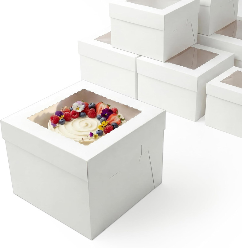 10 Inch Cake Boxes with Clear Window (20 Pack) – Sturdy Cardboard, Easy to Assem