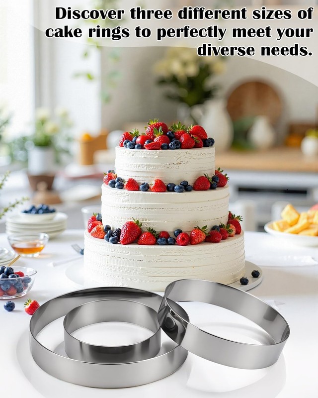 3pcs Round Cake Ring Set, 6/8/10 Inch Stainless Steel Pancake Biscuit Cutter ... gallery