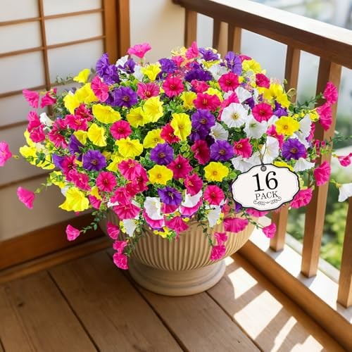 16 Bundles Artificial Flowers for Outdoors 16P Eucalyptus Morning Glory