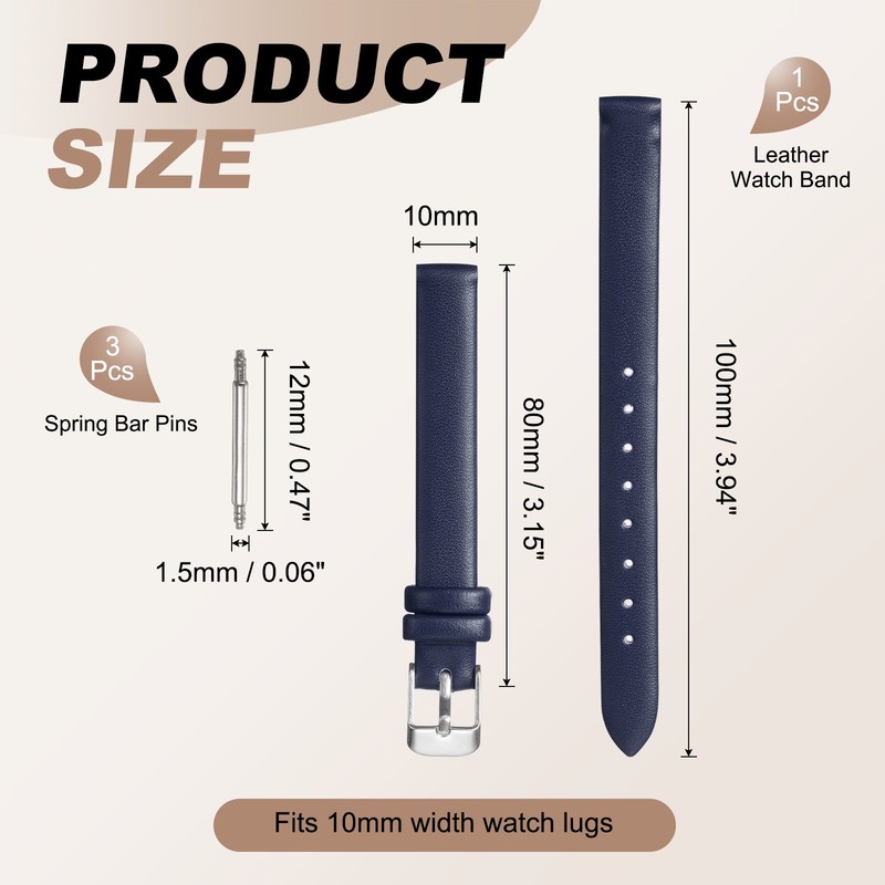 Leather Watch Strap for 10mm Quick Release Dark Blue gallery