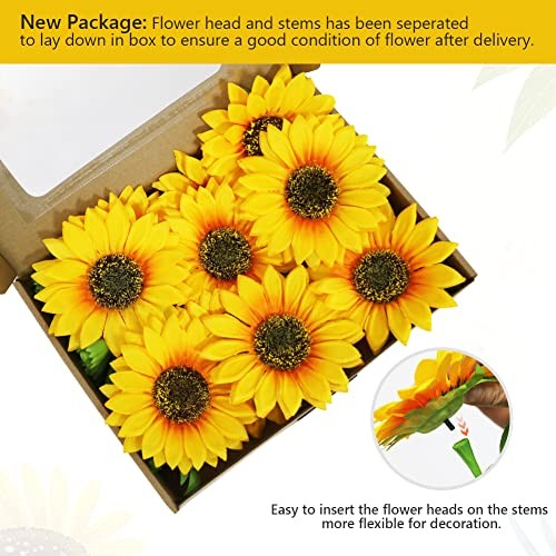 Artificial Sunflowers with Stems,10pcs Faux Silk Yellow Flower Yellow 10pcs gallery