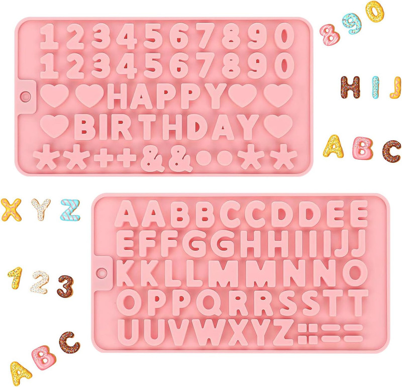 2PCS Silicone Molds for Chocolate,Number Letter Molds,Reusable Candy Molds with