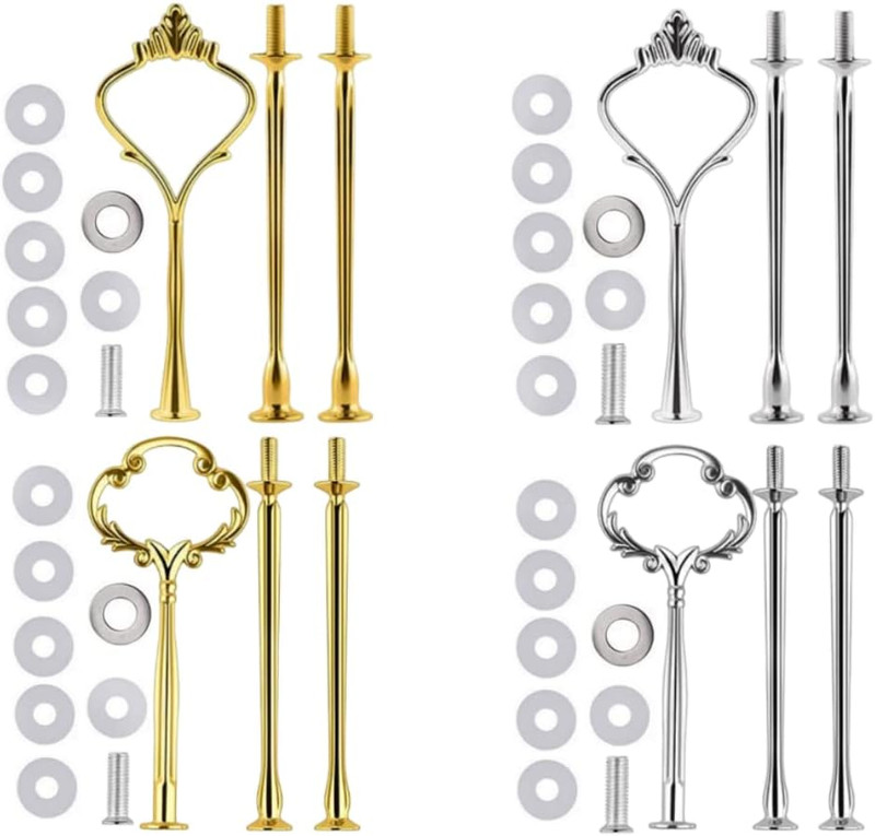 4 Sets of 3 Tier Cake Plate Stand Handle Hardware, Cake Fruit Food Plate Stand H