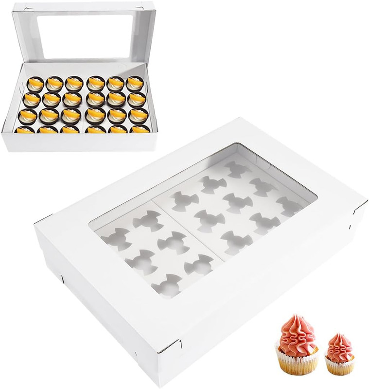 6 Pack Cupcake Boxes with Window for 24 Standard or Mini Cupcakes Corrugated Adj