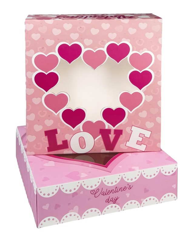 Valentine Auto Pop Up Cookie Boxes Window Bakery Pastry 9x9x2.5 Inch 30 Pack gallery