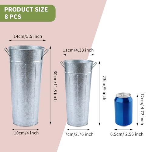 8 Pcs 9 Inch Tall Galvanized Flower Bar Buckets with Handles - 9 inch Silver gallery