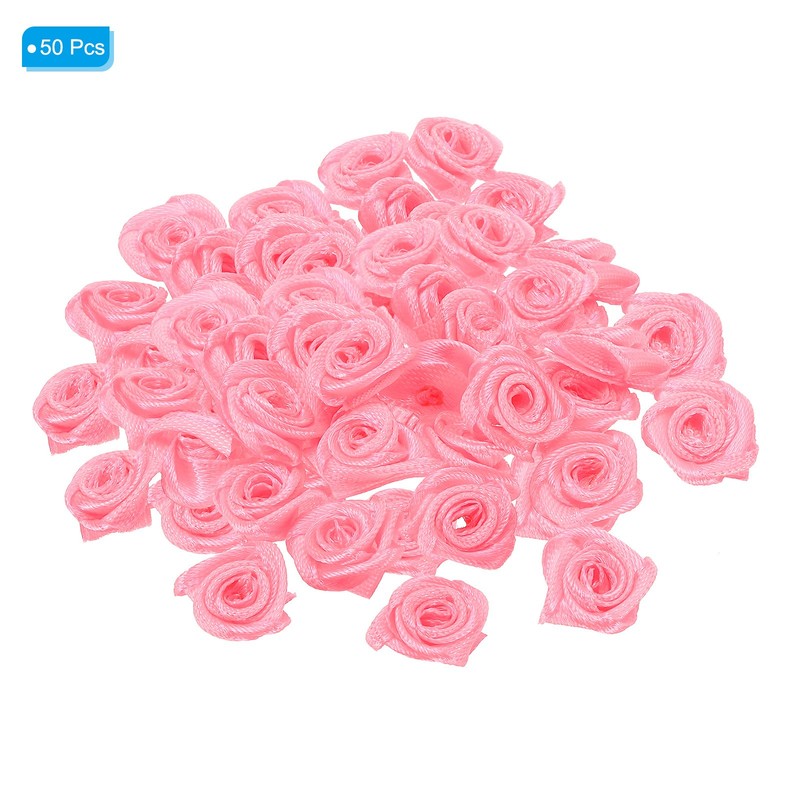 50Pcs Mini Satin Ribbon Roses Fabric Flowers Embellishments Rosettes Pink gallery