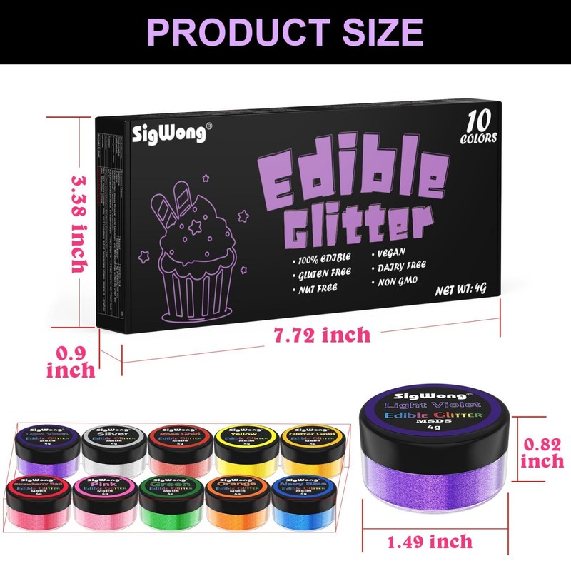 Vibrant Edible Glitter Set - 10 Colors Luster Dust for Cake, Drinks, Cookies & M gallery