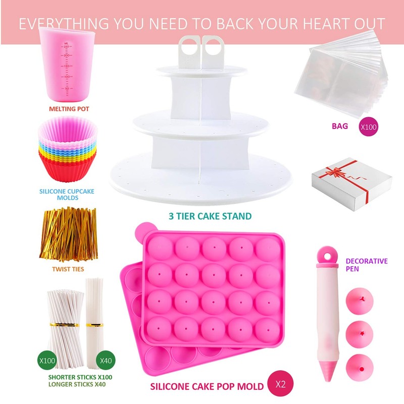 Cake Pop Maker Kit with 2 Silicone Mold Sets with 3 Tier Cake Stand, Chocolat... gallery