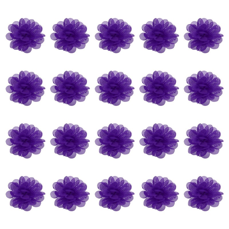 20Pcs 2″ Chiffon Flowers Sewing Fabric Flower Appliques Dark Purple