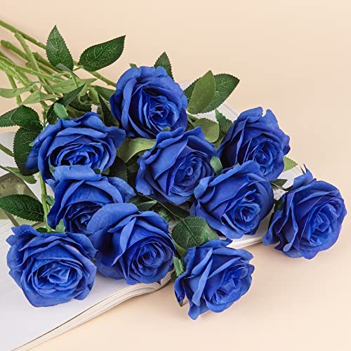 10pcs Silk Roses Artificial Rose Flowers Long Stem for DIY Wedding Royal Blue gallery