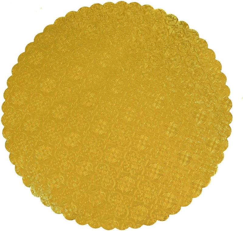 10 Pack 14 Inch Gold-Top Scalloped Round Cake Pastry Board 3/32 Inch Thick