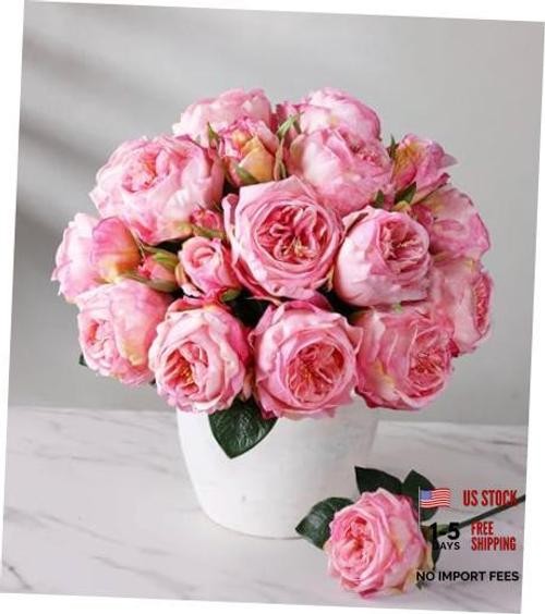 florisso Pink Austin Rose Faux Flowers – 13 Branches Silk Austin Austin-pink