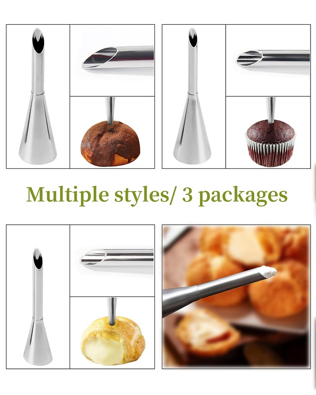 3Pcs Cream Icing Piping Nozzle TipsStainless Steel Long Cream Puff Nozzle Dec... gallery