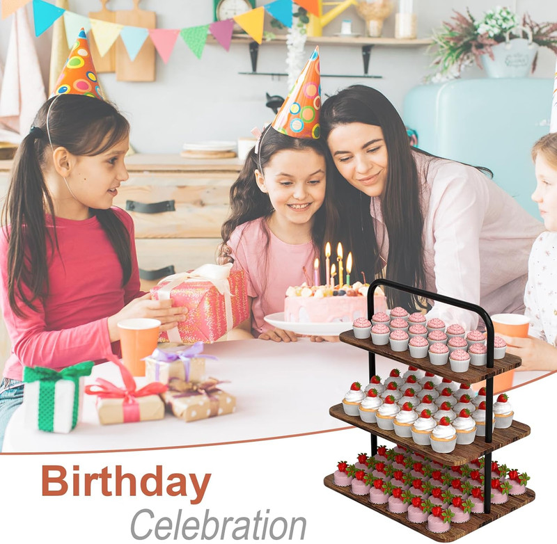 Cupcake Stand, 3-Tier Dessert Stand for 52 Cupcakes, Wood & Metal Tower Display gallery